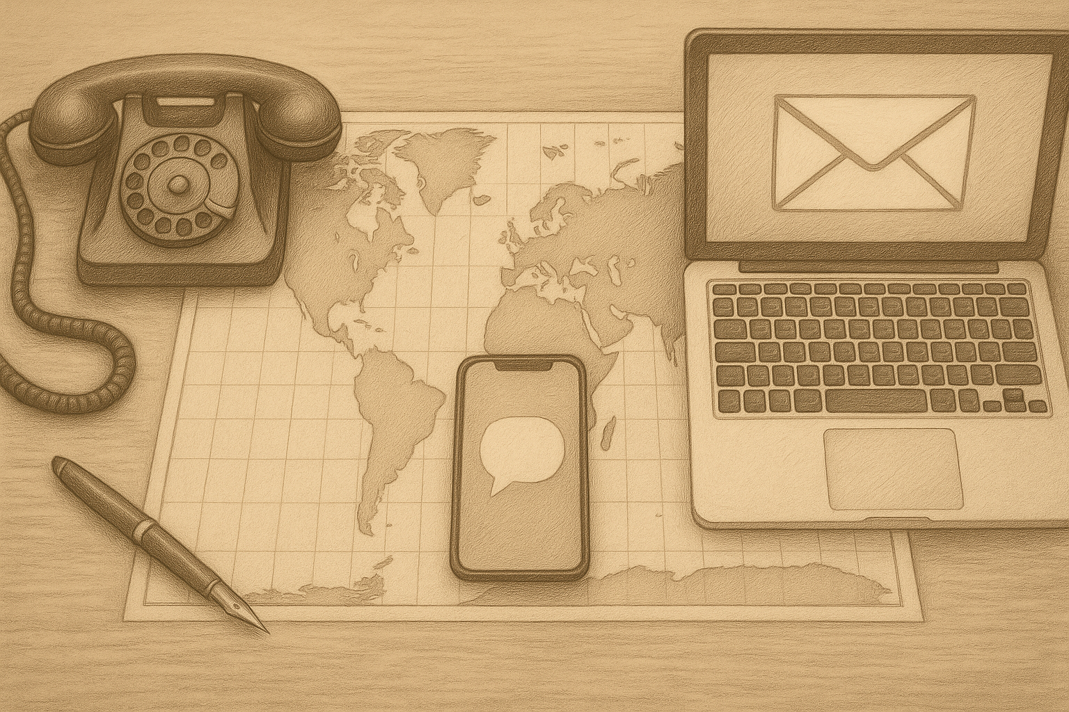 Communication tools representing global connectivity and business networking